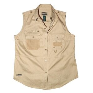 Lauren Ralph Lauren med Khaki Tan Utility Vest Sleeveless Button Front Pockets